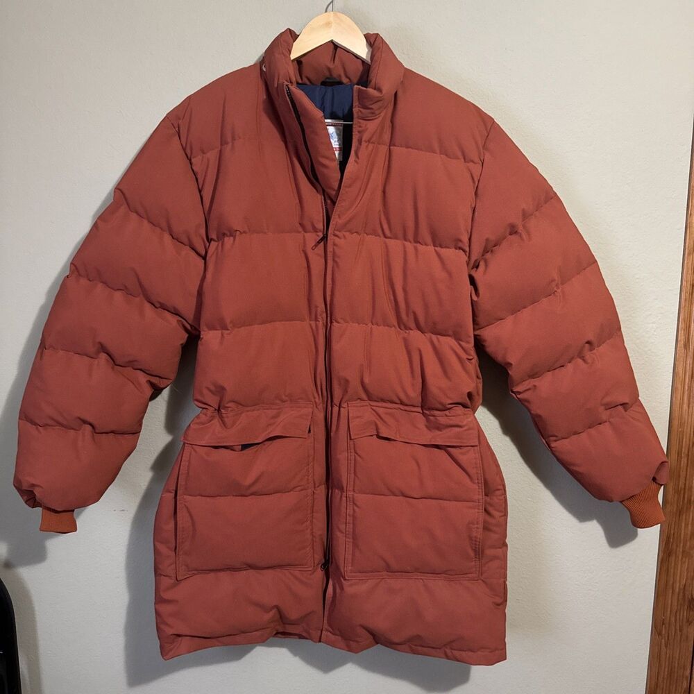 VTG 80s Frostline Men's Rust Orange Down Thick Winter Puffer Jacket Sz L EUC